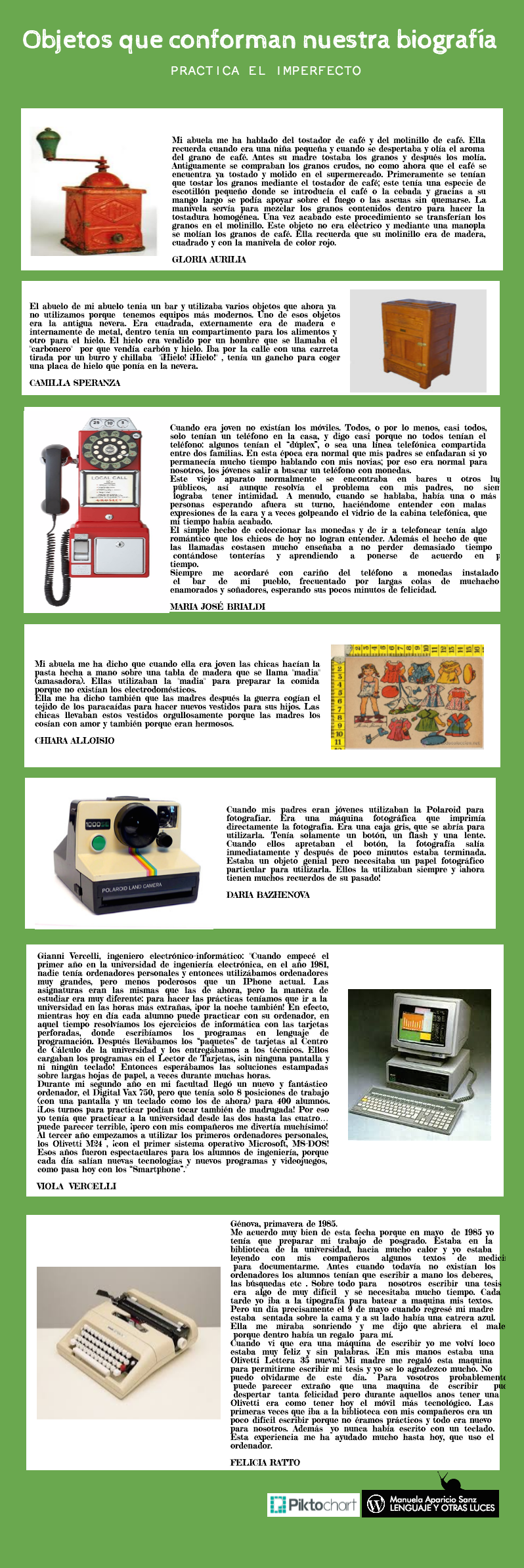 Objetos que conforman nuestra biografía. Practica el imperfecto